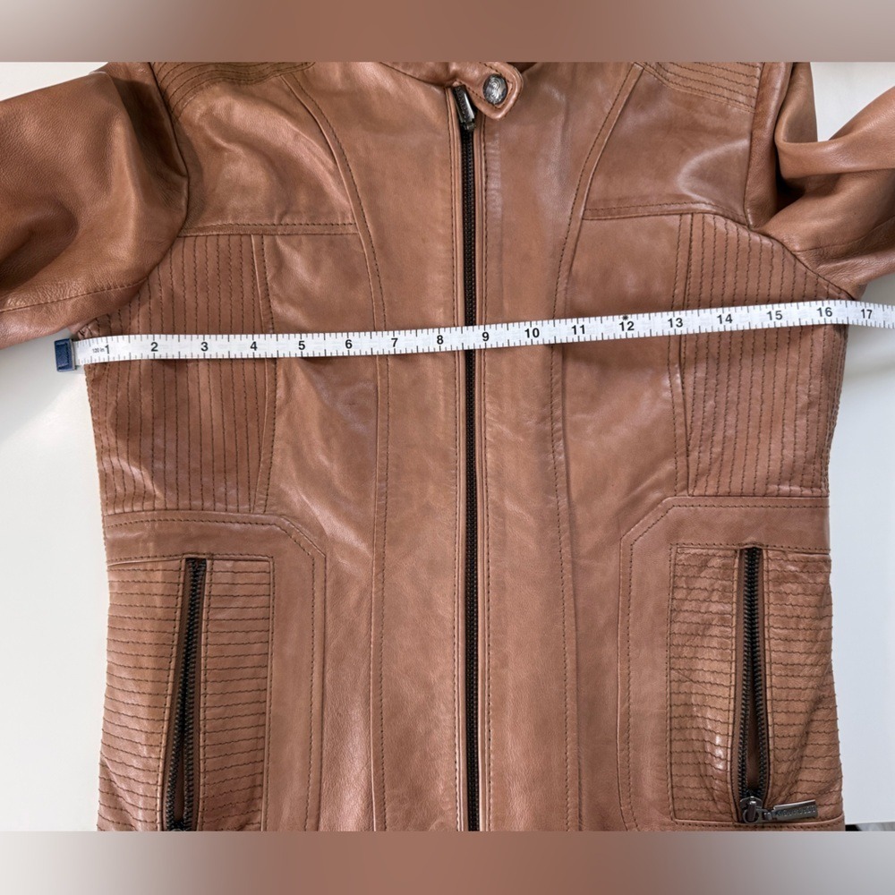Bernardo Leather Bomber Jacket Petite XS Chestnut Brown Distressed Scuffed - Picture 6 of 16